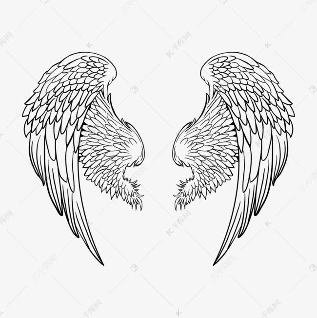 黑白手绘炫酷简约翅膀