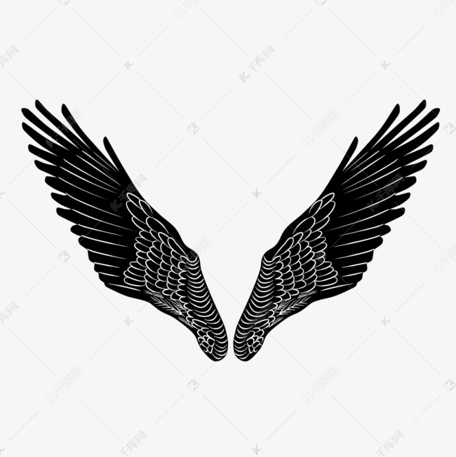 手绘黑白线条线性装饰图案翅膀