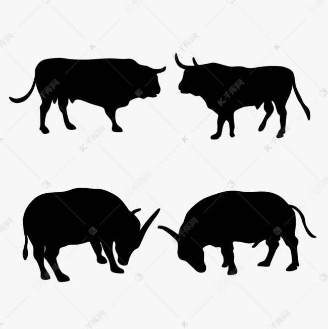 牛年公牛斗牛动物黑色剪影