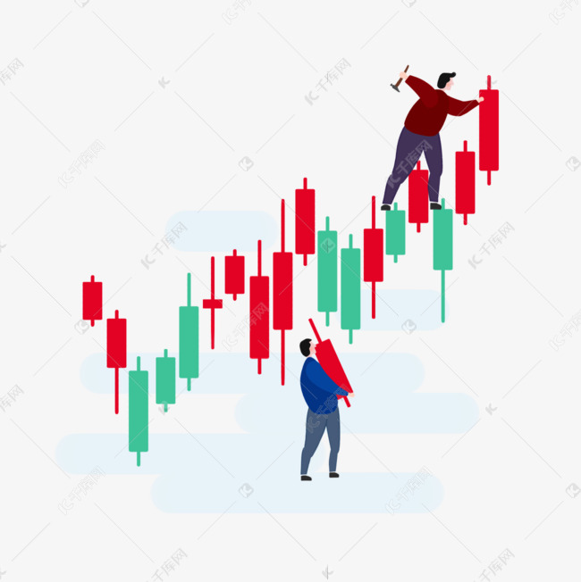 手绘平扁人物k线图