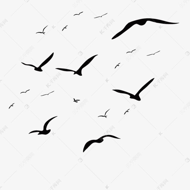 手绘群鸟飞行剪影