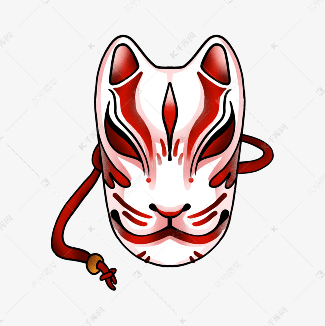 红色手绘狐狸面具正面
