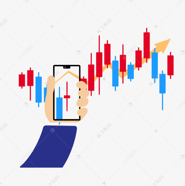 手绘平扁手拿手机k线图