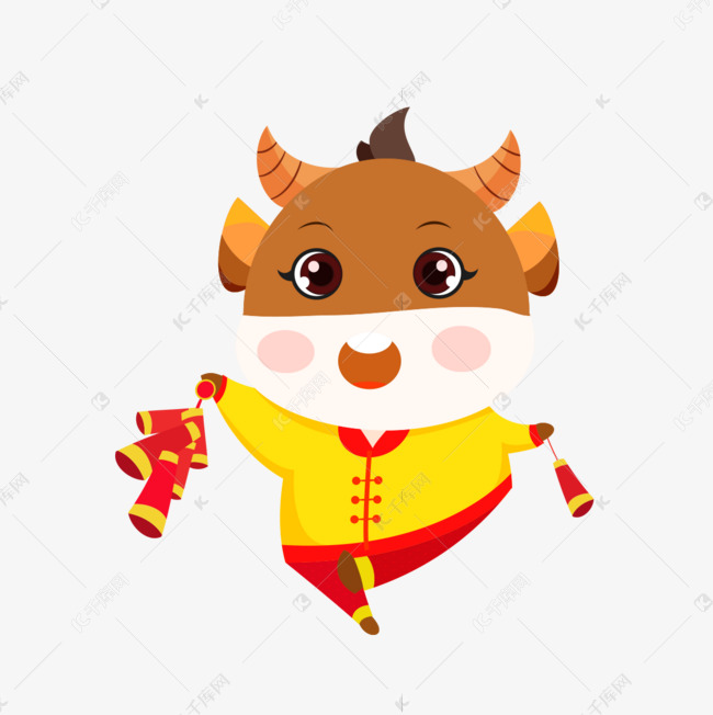 手绘矢量牛年可爱牛宝宝小牛牛娃