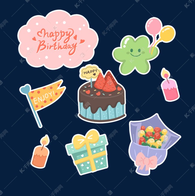 七彩生日贴纸素材图片免费下载-千库网