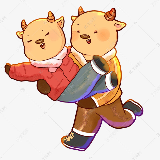 手绘牛情侣动物插画