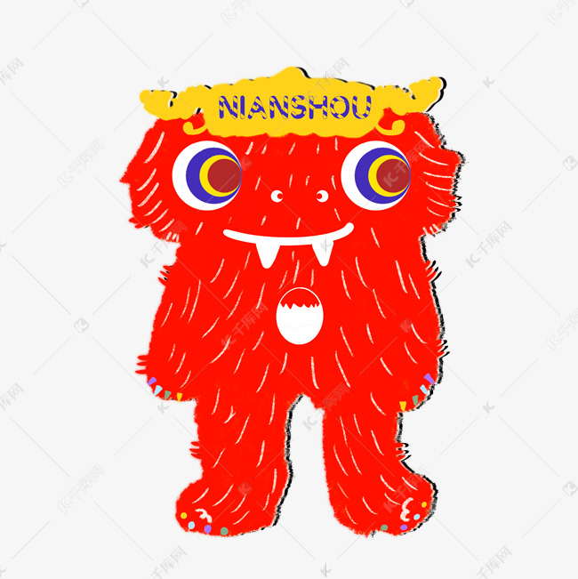 红色毛绒手绘可爱小怪兽
