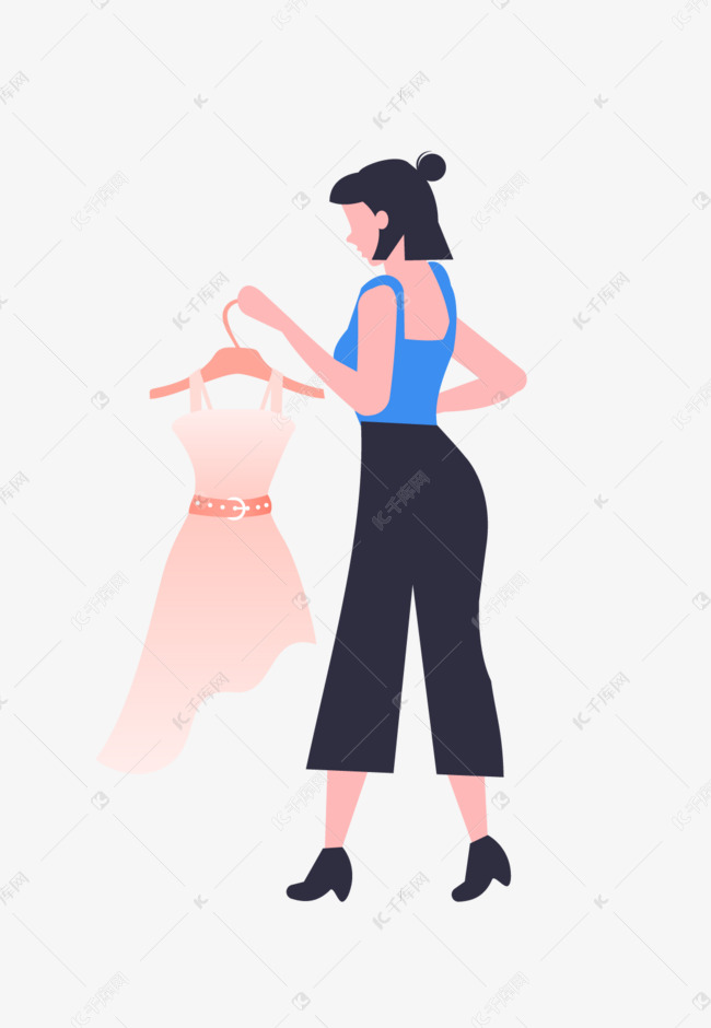 千库图片素材频道为矢量扁平女子美女手拿连衣裙png图片提