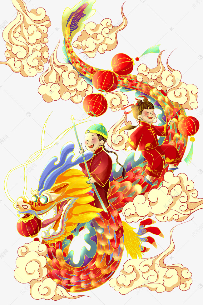 新年春节元宵节元宵龙戏灯祥云元
