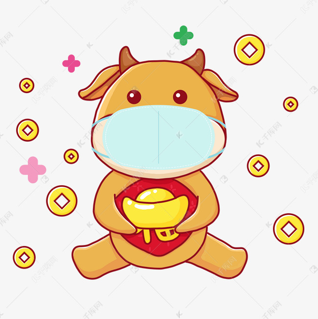 口罩牛疫情牛年新年春节防疫牛