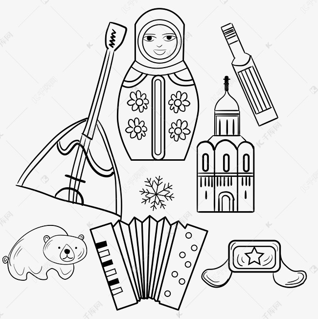 线描旅行元素俄罗斯