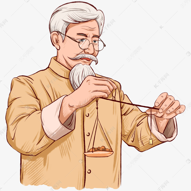 手绘传统老中医称量中药