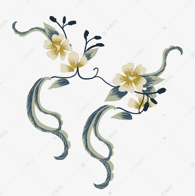 黄色刺绣花纹花朵