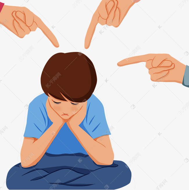低头男孩指责手指