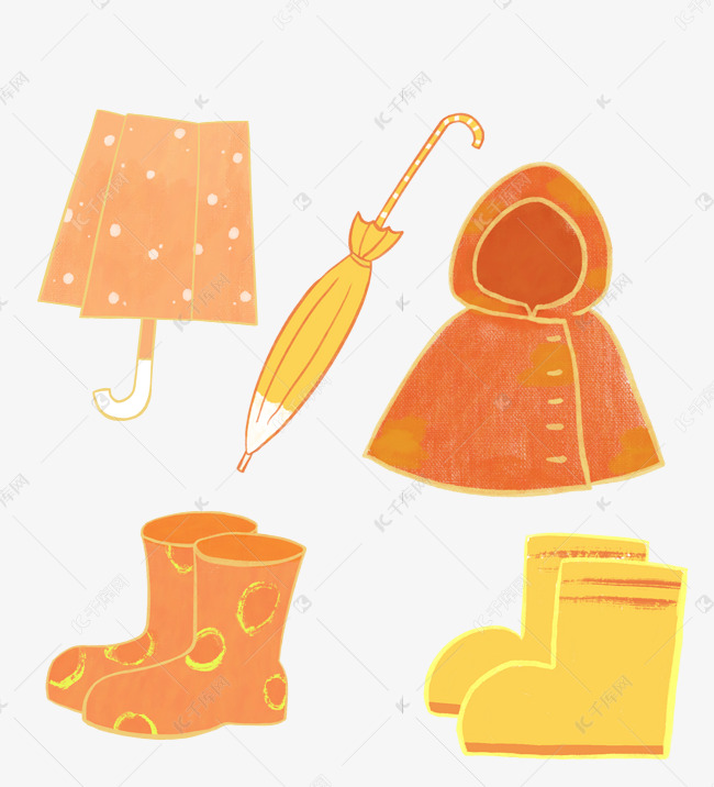 雨靴雨具雨衣简笔画橘色扁平卡通