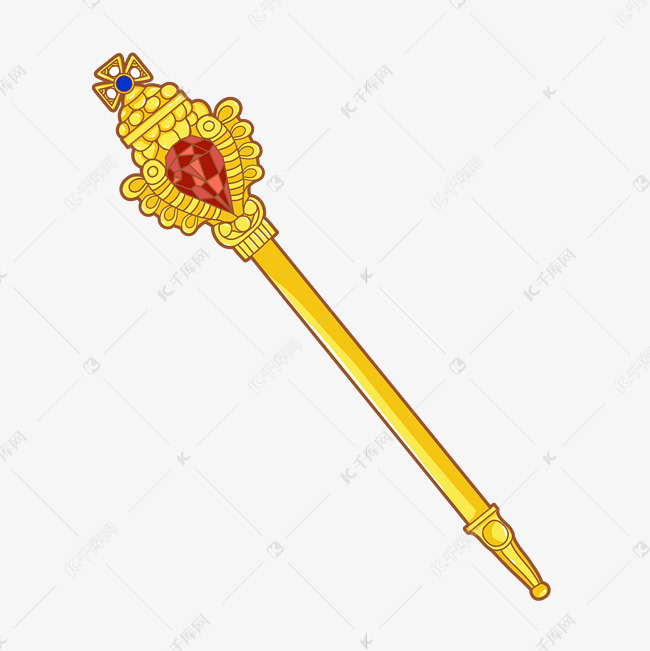镶嵌宝石的权杖黄色卡通手绘素材图片免费下载-千库网