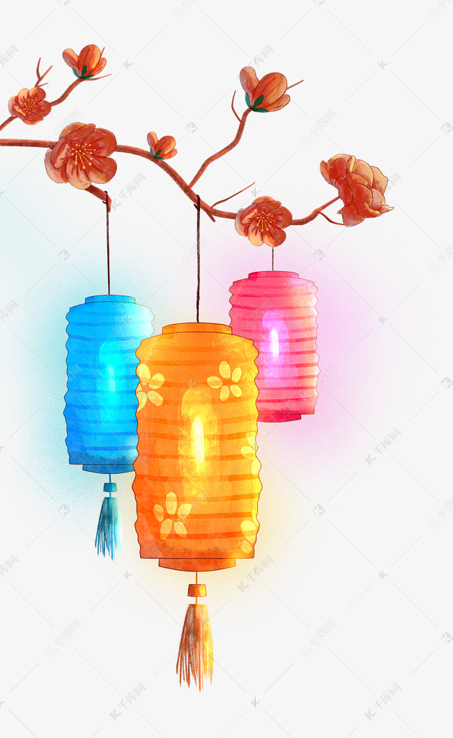 树枝花灯灯笼元宵节素材图片免费下载-千库网