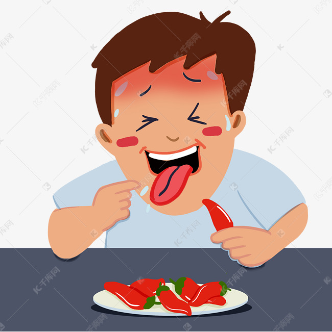 吃辣椒伸舌头男孩
