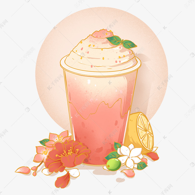 国潮春日桃花奶盖奶茶