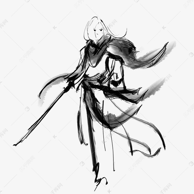 古风水墨女侠客素材图片免费下载-千库网