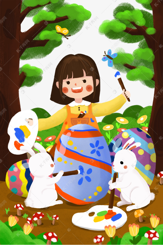 复活节小女孩和兔子彩蛋