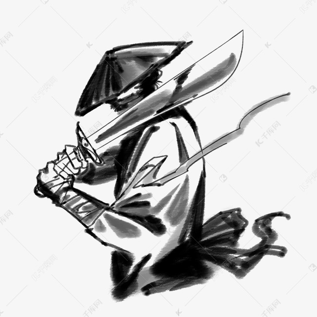 水墨扛大刀的人物