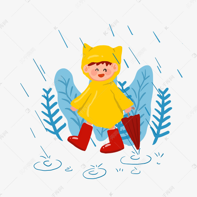 春季降雨穿雨衣小孩