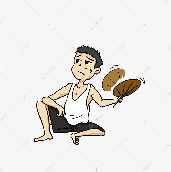天气热拿扇子男孩