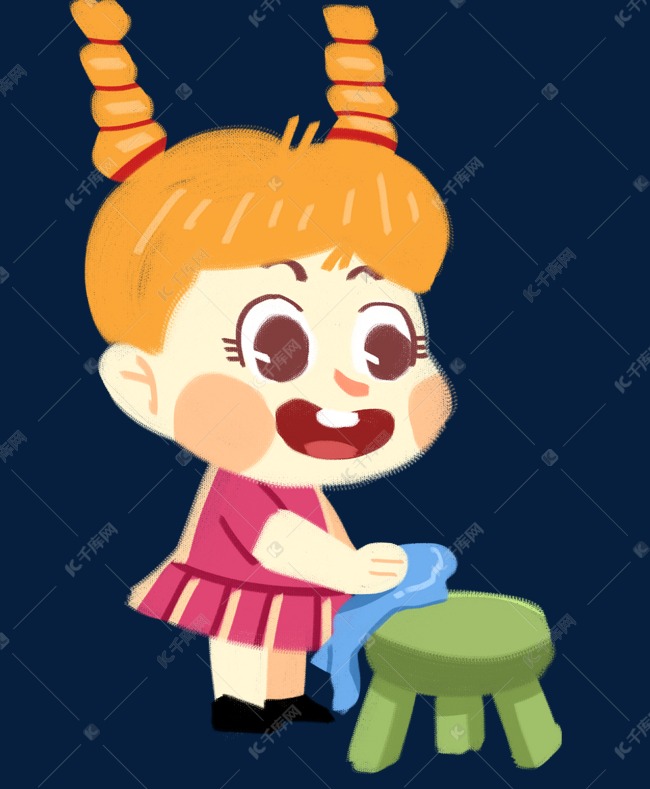 女孩擦凳子