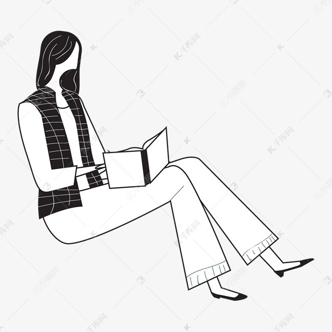 线描坐着看书人物素材图片免费下载-千库网