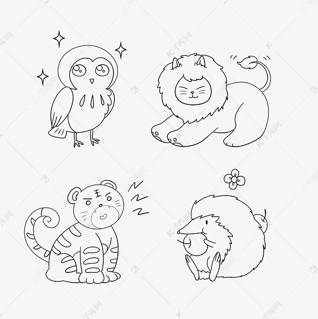 线描小动物狮子