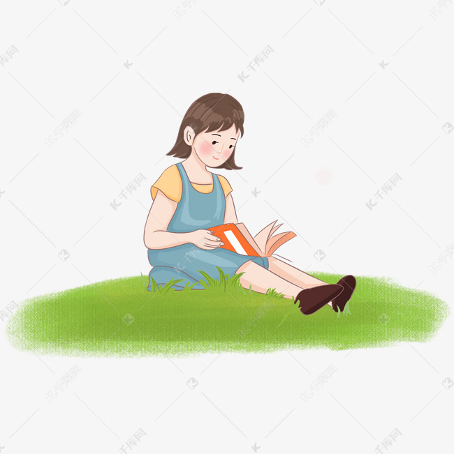 草坪上看书的女孩