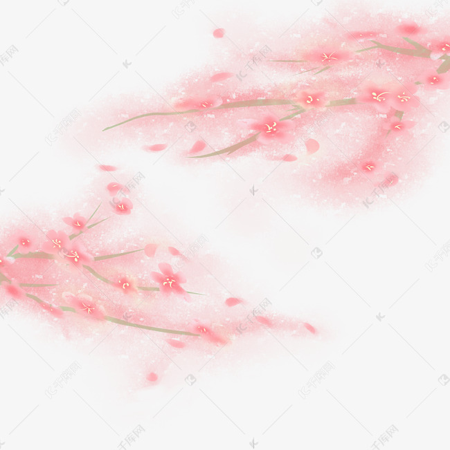 桃花枝花瓣飘落