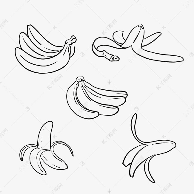 黑白线描水果香蕉