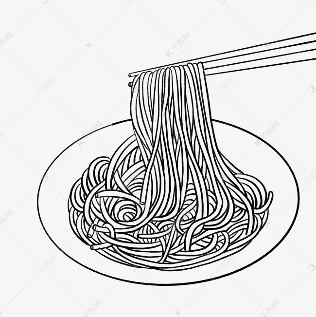黑白线描吃面条