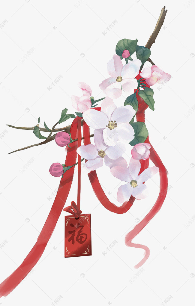 仿手绘古风唯美海棠花祈福树吊牌