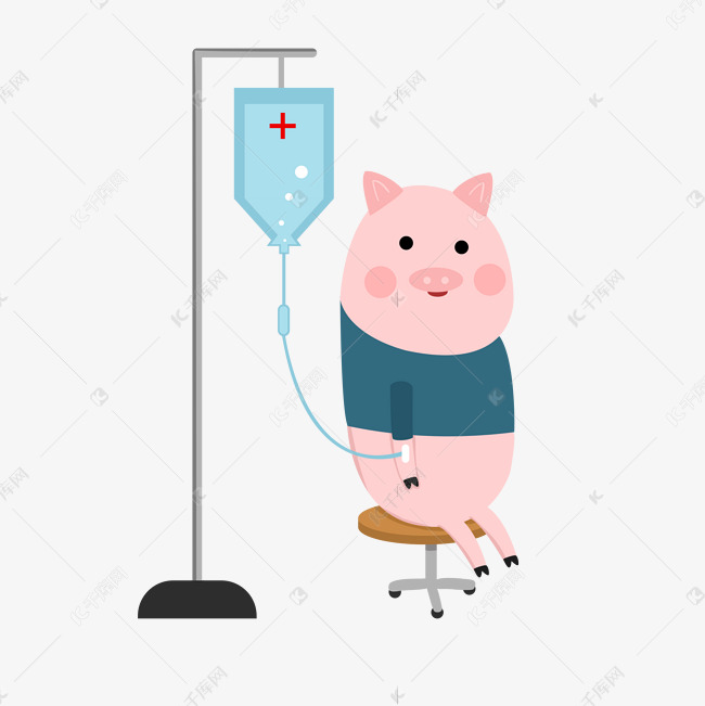 可爱卡通插画生病小猪打点滴