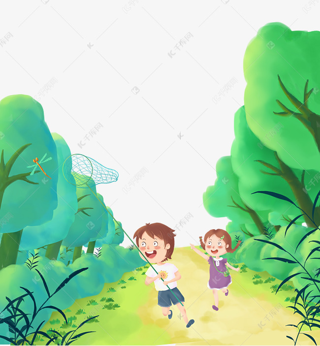 立夏林中游玩捉蜻蜓