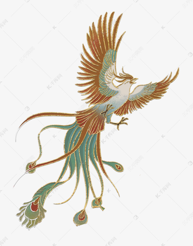 中国风古风国潮风描金凤凰素材图片免费下载-千库网