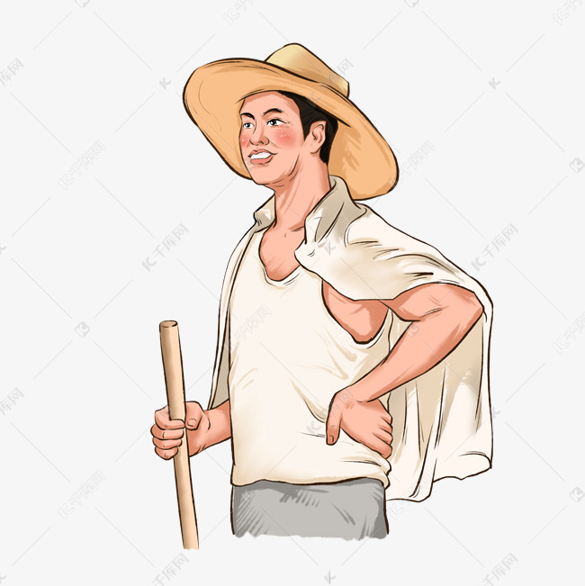 手绘五一劳动节劳作农民复古风