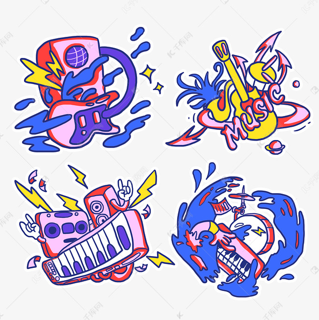 潮流乐器贴纸素材图片免费下载-千库网