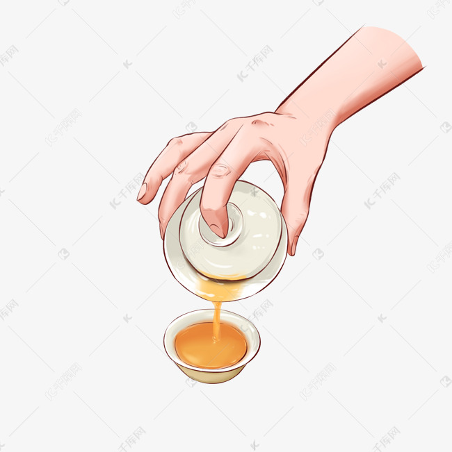 手绘人物手拿茶杯泡茶茶道茶艺