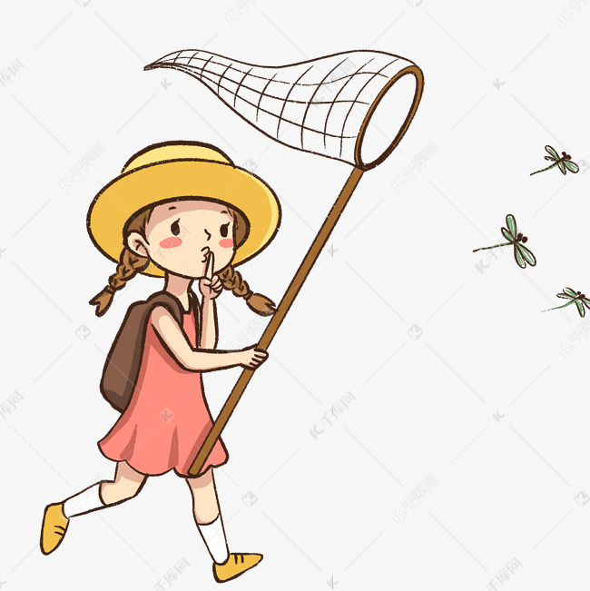 小暑捕捉蜻蜓的小女孩