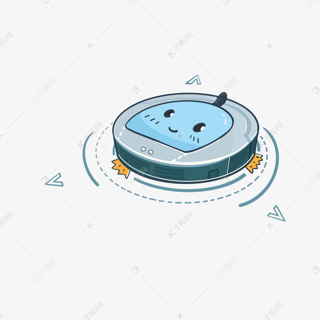 蓝色扁平风卡通智慧家居扫地机器人素材图片免费下载-千库网