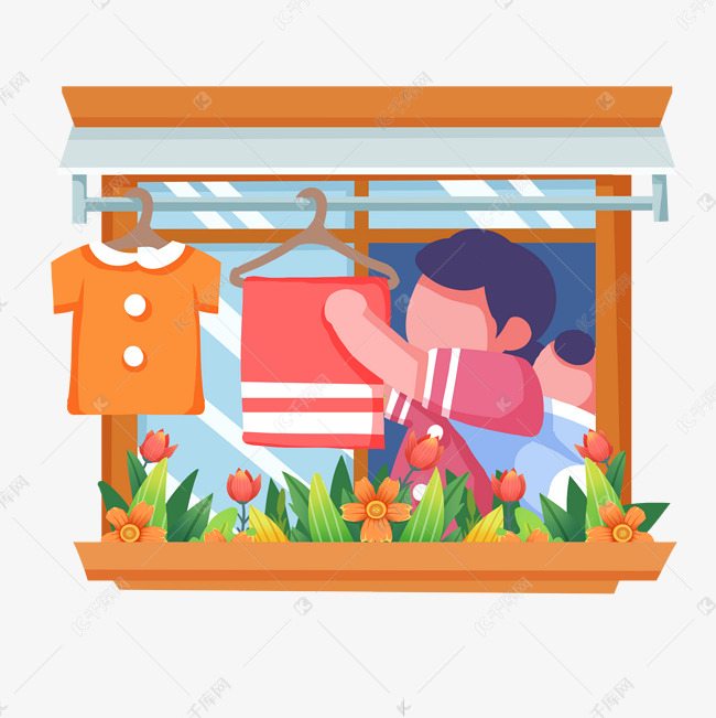 窗户窗边情景妈妈收衣服