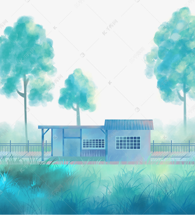 水彩风景夏日夏季草地树木素材图片免费下载 高清装饰图案psd 千库网 图片编号