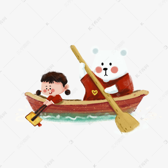 儿童节女孩白熊划船