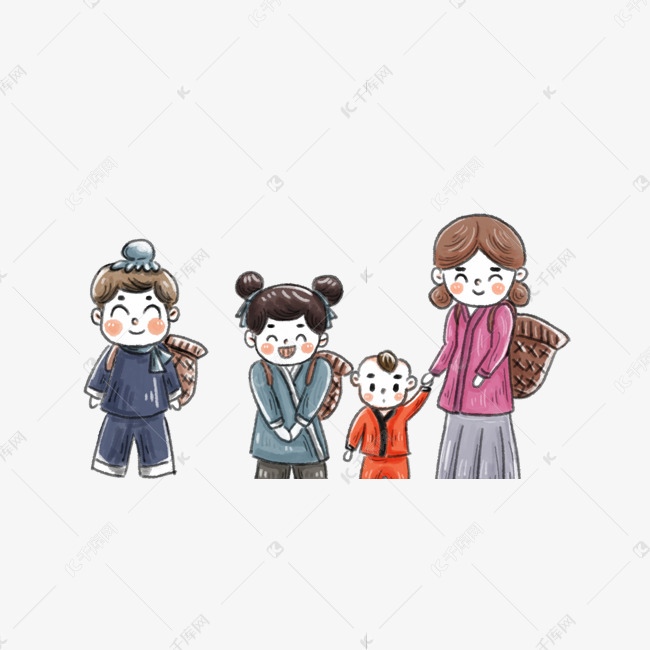 夏天儿童节中国风水墨古风孩子们