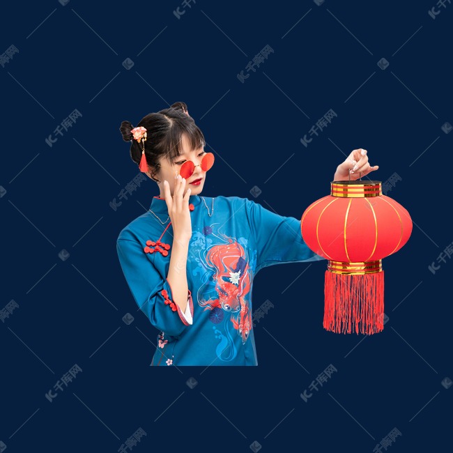 美女室内红灯笼素材图片免费下载-千库网