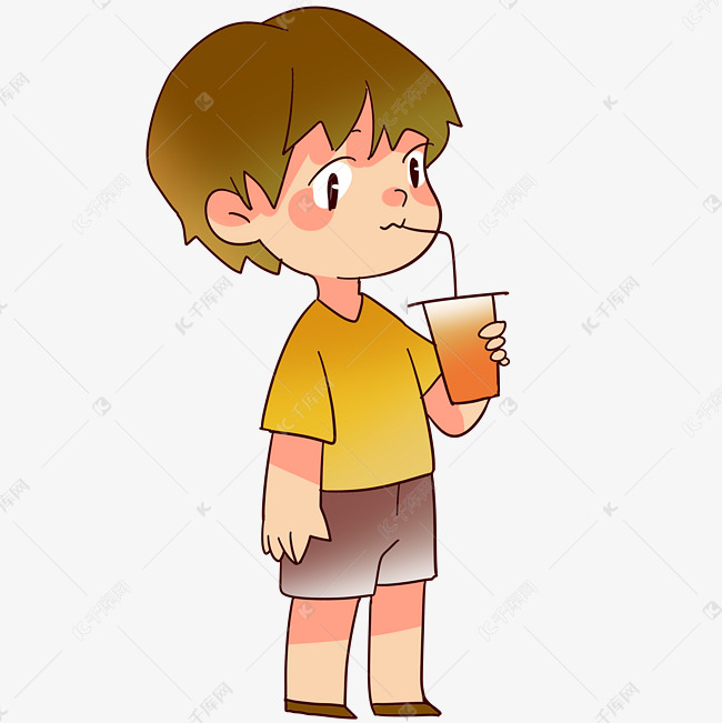 海边喝果汁的男孩